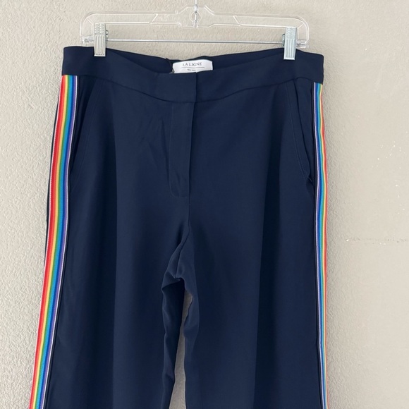 La Ligne Le Tuxedo Pant Navy Blue Rainbow Flare Classic Sporty Casual 8 NWT - Picture 7 of 13